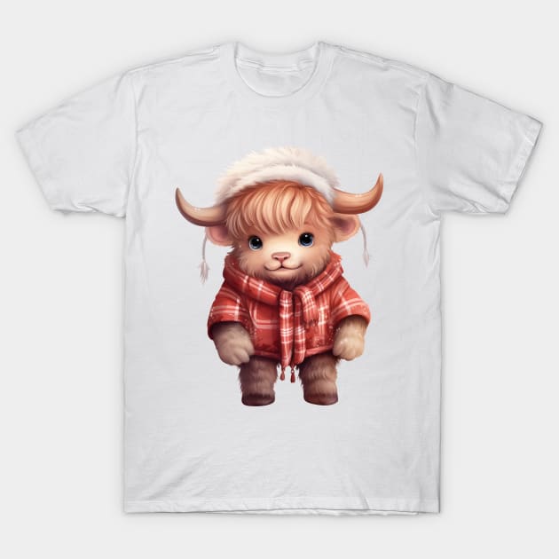 Christmas Baby Highland Cow #4 T-Shirt by Chromatic Fusion Studio